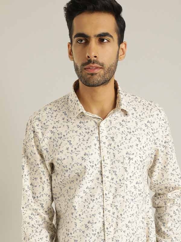 Indian Terrain Men All Over Print Off White Shirt